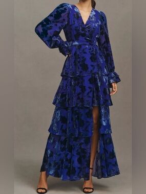 NWT Hutch Royal Blue Floral High-Low Wrap Maxi Dress Sz M